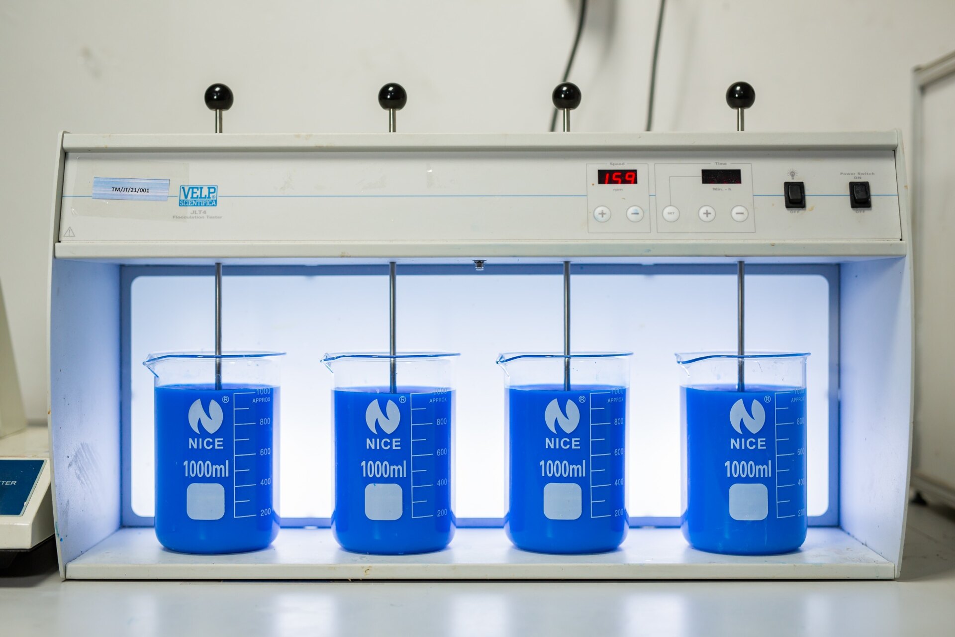 Blue chemical dispersions undergoing testing